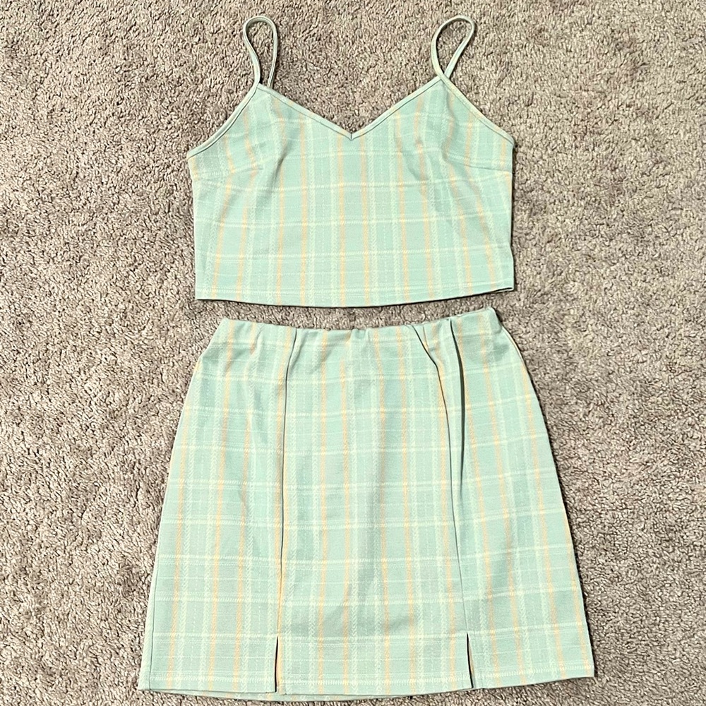Mint Plaid Skirt & Top Set